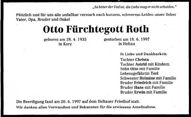 Roth Otto 1935-1997 Todesanzeige